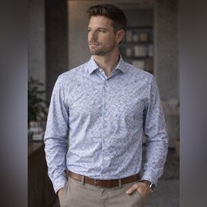 Egara Slim Fit Stretch Dress Shirt Blue Floral XL Easy Care Button down Office